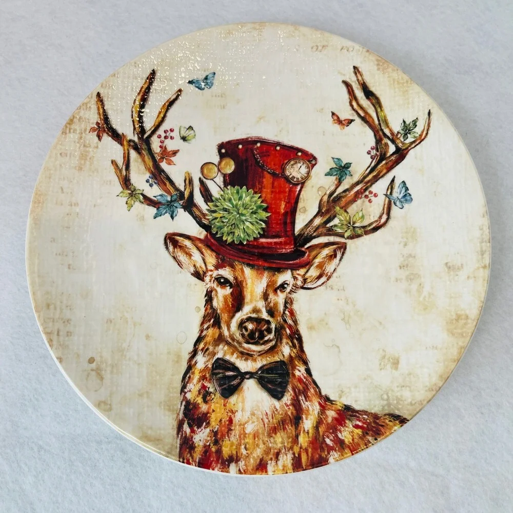 Pier 1 Imports Steampunk Dapper Deer Ironstone Salad Plate‎ 8.25